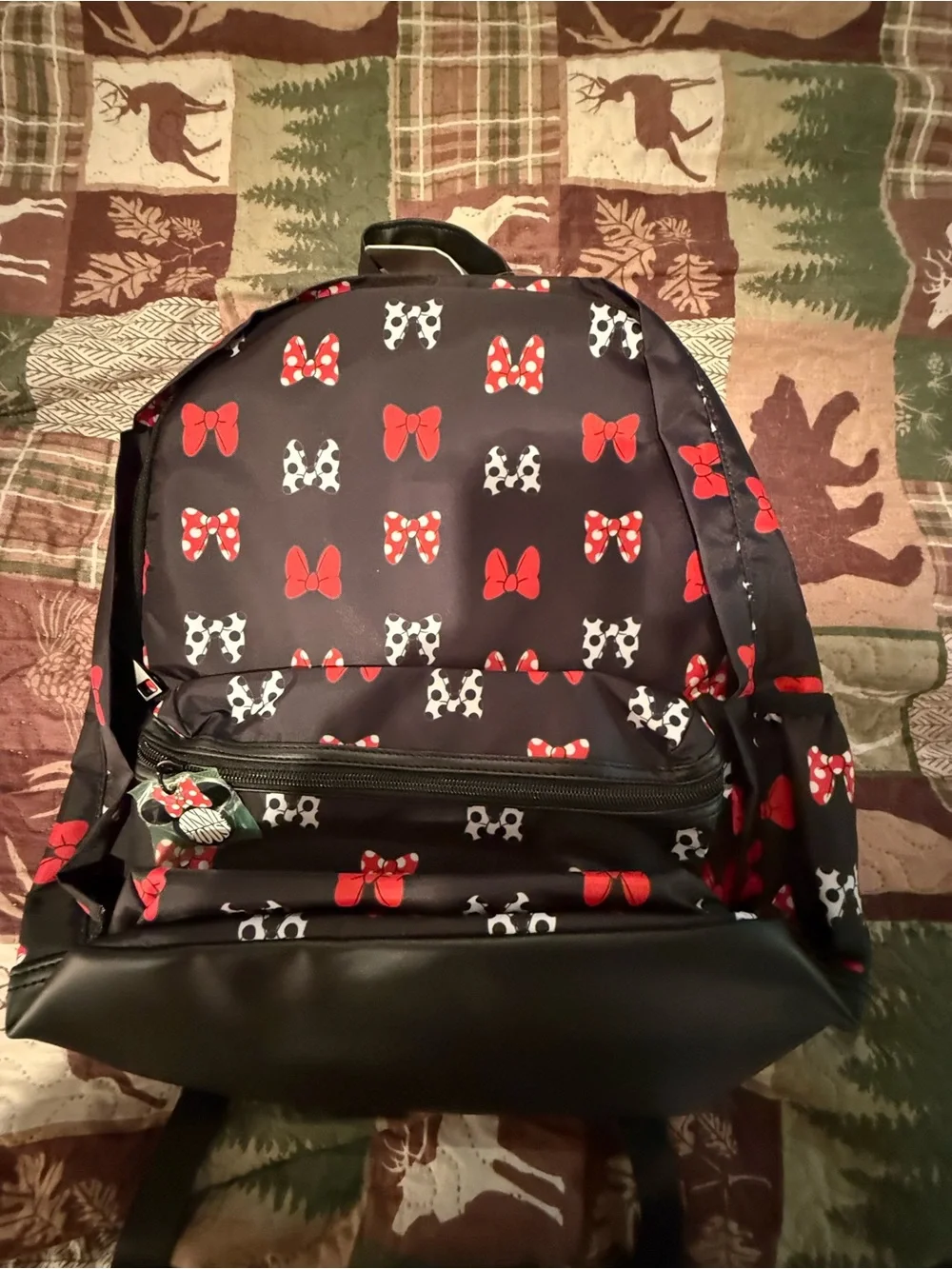 Black Minnie Mouse Disney Bow Print Backpack Perfect for School Or Everyday